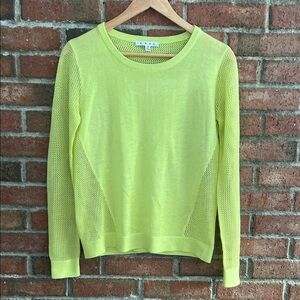 CAbi Women's Lime Green Crew Neck Sweater with mesh sleeves and back size XS